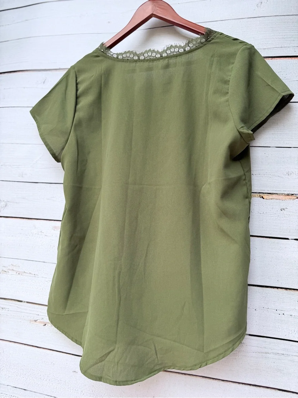 Lace Trim V-Neck Tank in Olive Green